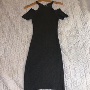 Turtle Neck Short Sleeve Grey Dress